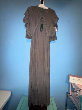 Wild Fable Ribbed Maxi Dress and Short Sleeve Cardigan, Heathered Gray, XXS-XXL